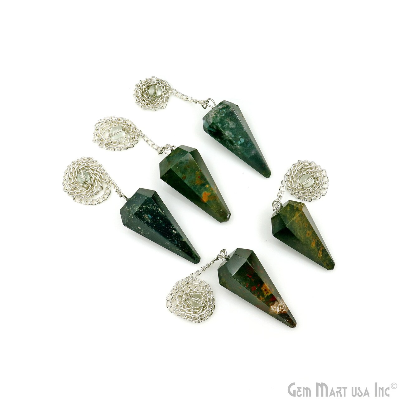 Gemstone Dowsing Pendulum Pendant, 44x16mm Silver Plated Handmade Pendant with Chain, GemMartUSA (14007)